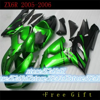 Motocykel Kapotáže držiak pre KAWASAKI Ninja ZX6R 05 06 ZX6R 636 2005 2006 Zelený lesklý čierny ABS Horské set-Nn pre Ninja