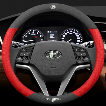 Pre Hyundai 3D Laserové Logo Hovädzie Kože Auto Volant, Kryt Fit Elantra Grand Starex Sonáta Tucson Matice Prízvuk