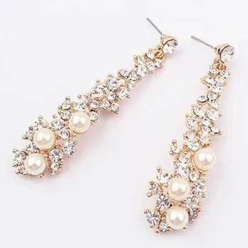 Kórejský nevesta dlhej časti imitáciou pearl náušnice plný náušnice Európske a Americké luxusné