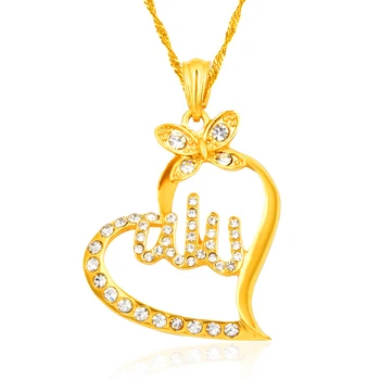 Ženy arabské Moslimské Islamského Boha Alaha Srdce Drahokamu Zlata-farebná Prívesok Náhrdelník Šperky