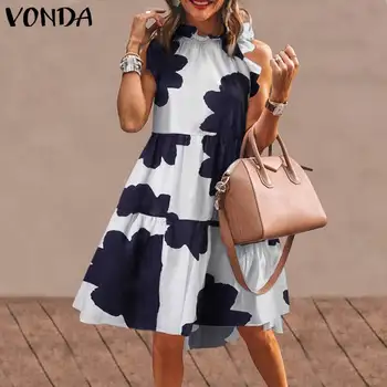 Letné Šaty Žien'Printed Krátke Šaty 2021 VONDA Ženy'Casual Šaty Pláži v Lete Sundress Bežné Vestidos Plus Veľkosť