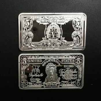 5 Ks 5 Dolárových Bankoviek 1 UNCA Striebra, Pozlátený Odznak 50 x 28 Mm so suvenírmi Mince Zberateľské decorationBar