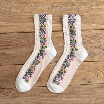 1 Pár Vintage štýl, etnický štýl zimné dámske a dievčenské teplé ponožky Tlač kvet bavlnené ponožky Zábavné ponožky Harajuku Roztomilé Ponožky