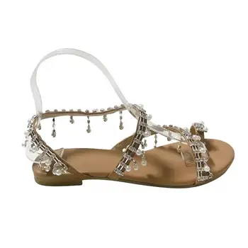 Bomlight Pearl Ženy Sandále Crystal Nové Letné Topánky Ploché Pohodlné Sandále String Perličiek Papuče Ženy Bežné Sandále, Veľkosť 43
