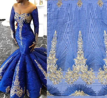 Africké čipky textílie s flitrami 450*135 CM 2019 hot sequin tkaniny vysokej kvality tylu flitrami čipky textílie pre večerné šaty