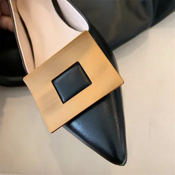 Dámske originálne kožené kovové pracky ukázal prst slip-on balet bytov voľný čas mäkké pohodlné espadrily bežné denné topánky