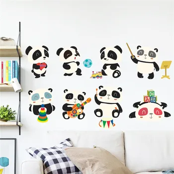Krásne bamboo panda na gitaru výška opatrenie samolepky na stenu pre deti izby zvieratá rastu graf stenu prepínač nástenné art