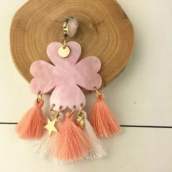 Dongmu nové akryl kvetinový náušnice strapec prvky oválne ružové dámske módne doplnky české darček k narodeninám