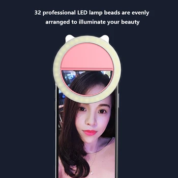 Univerzálny Selfie Lampa Mobilný Telefón Objektív Mini Prenosný Flash Krúžok 36 LED Svetelný Krúžok Klip Svetlo Pre iPhone 8 7 6 Plus Samsung