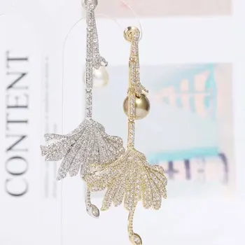 Linmouge Nové Luxusné Imitácia Perly Dlho Visieť Náušnice Pre Ženy Cubic Zirconia Crystal CZ Ženské Svadobné Trendy Šperkov GE15