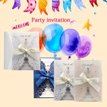 10Pcs Svadobné Pozvánky Na Svadbu Elegantné Laserom Rezané Modrá Biela Stuha Dekorácie, Svadobné Karty Darček