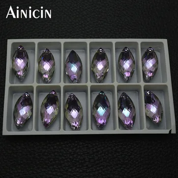 Ainicin 12pcs (1 Box) Fialová Farba Tvárou Crystal Kôň Oči Prívesky 14x30mm Módne Ženy, Náušnice, Takže Materiálov