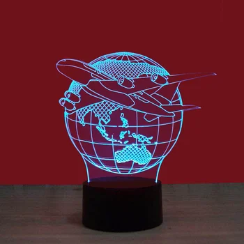 Lietadlo Earth 3D Stereo Vision Lampy, Akryl 7 Farby USB Spálňa Posteli Nočného Tvorivého Stolná lampa Domáce dekorácie