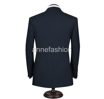 Zákazku Vysoká kvalita vlny dark navy prúžok mužov oblek na svadbu obchodné príležitosti (bunda+nohavice)