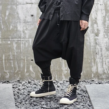 Muž Streetwear Hip Hop Gothic Nohavice Muž Joggers Tmavé Tepláky Mužov Japonskom Štýle Voľné Bežné Rozkroku Dole Hárem Nohavice