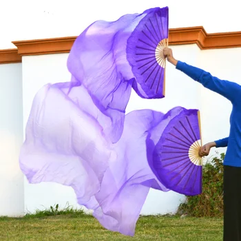 2016 Vysokej predaj Reálne Hodváb Závoje 1 Pár ručné ženy Kvalitné Hodvábne Brušného Tanca Fanúšik Tanečnej Deep Purple fialová 80*90 cm