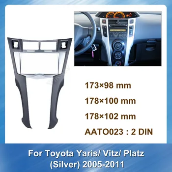 2 Din Auto Stereo DVD Fascia Panel GPS Rám pre Toyota Yaris Vitz Platz 2005 Až 2011 (Strieborné)panel dash Inštalácie Mount kit