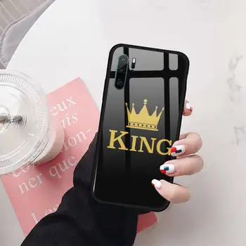 Kráľ, Kráľovná Koruny Telefón Prípade Tvrdeného skla pre Huawei Honor 7A 8X 9 10 V10 Mate 10 20 pro lite