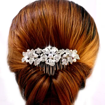 TREAZY Elegantné Crystal Pearl Svadobné Doplnky do Vlasov Striebornej Farby, Kvetinové Svadobné Vlasy, Hrebene 2019 Ženy, Vlasy, Šperky, Doplnky