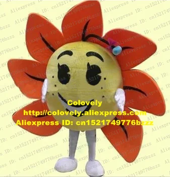 Šťastný Žltá Oranžová Slnečnice Sun Flower Taiyanfa Bloom Posy Maskot Kostým S Veľkým Orange okvetné Lístky Ružovej Headdress Č 6189 FS