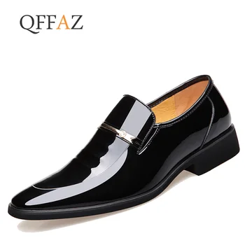 QFFAZ Luxusné značky PU Kožené Módne Mužov, Business Šaty Mokasíny Pointy Čierne Topánky Oxford Priedušná Formálne Svadobné Topánky