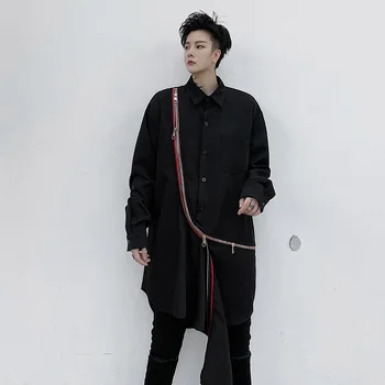 Muž Japonsko Harajuku Streetwear Hip Hop Gotické Šaty, Košele Mužov Zips Dekorácie Dlhý Rukáv Príležitostné Voľné Tričko