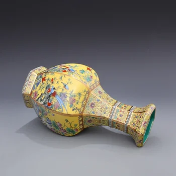 Luxusné Čínskej Klasickej Antickej Keramiky Žltá Smalt Kvetinové Vázy Domáce Dekorácie Krásne Vázy