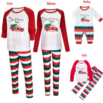 2020 Rodinu Vianočné Pyžamo VIANOCE List Tlač Dospelé Ženy, Dieťa, Rodina Zodpovedajúce Oblečenie s Dlhým Rukávom Vianočné Pyžamo Nastaviť Rodina