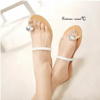XDA 2019 Nové módne Letné Sandále Crystal Drahokamu Ženy Bytov Módne sandále Flip Flops Súbor prst Bežné črievičku
