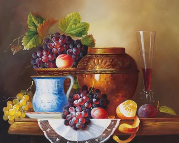 Doprava zadarmo klasické keramické nádoby hrozna orange červené víno, ovocie plátno potlače olejomaľba na plátne umeleckou výzdobou obrázok