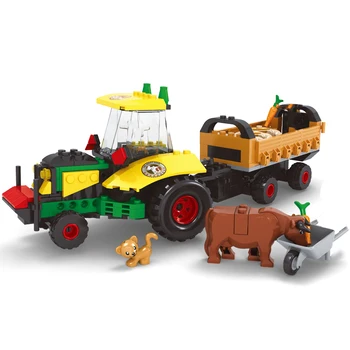 AUSINI Konštrukcie Traktora Farmy Stavebné Bloky, Pet, Pes, Prasa Tehly Vozíka Model Designer Hračky pre Deti Poľnohospodár Dievčatá Obrázok