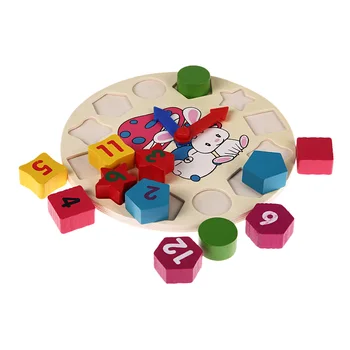 Dieťa 12 Počet Vysoko Kvalitného Masívneho Dreva Hračky Puzzle Cartoon Farebné Digitálne Geometrické Hodiny detské Vzdelávacie Hračky Drevené Hračky