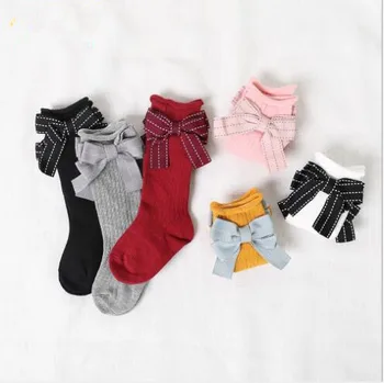 0-7Year Jar nové detské ponožky dievčatá prekladané trubice ponožky baby veľký luk hit farba princezná ponožky
