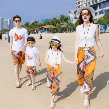 Rodič-dieťa Zodpovedajúce Oblečenie Letné Nosiť Celú Rodinu Prímorské Dovolenky Pár Oblečenie Beach Šortky Nastaviť