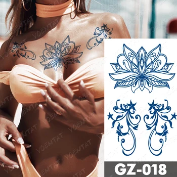 Šťava Trvalé Vodotesné Dočasné Tetovanie Nálepky Lotus Totem Kvet, Motýľ Mesiac Flash Tetovanie Žena Atrament Body Art Falošné Tatto