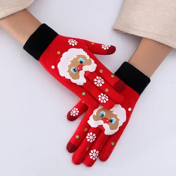 1 Pár Dotykový Displej Rukavice Santa Ženy Rukavice Vianočné Rukavice Cartoon Vzor Ponožky Teplé Ženské Rukavice X-mas Dary