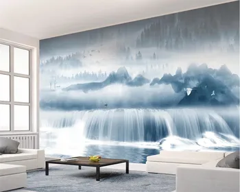 Vlastné 3D tapeta atrament krajiny lesa vodopád tečie voda výtvarná koncepcia pozadí steny, spálne, obývacia izba nástenná maľba