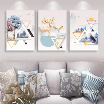 Nordic Moderný Štýl Lietajúce Vtáky A Jeleňov Krásne Stromy, Plagáty, Umelecké Plátno Obrázky Pre Obývacia Izba Dekor Maľovanie Bez Rámu