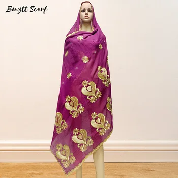 Nové Veľké rozmery 210*11 cm Ženy bavlnená šatka , Mäkké výšivky šály, skladaný hlavový most hidžáb moslimských zábaly šatky BF-037