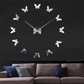 Motýľ Samolepiace Nástenné Hodiny Nálepky Veľké Moderný Dizajn, 3D DIY Zrkadlo Jednoduché Steny Wach kuchyňa Domov Obývacia Izba Dekor
