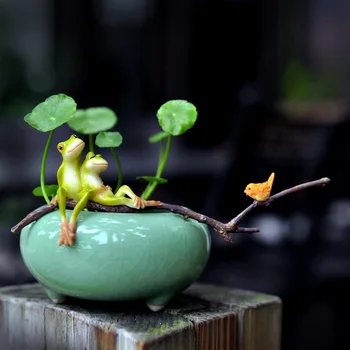 Lovely Frog miniatúrne Keramické figúrky kvetináč zvieratá Živice Umenie a Remeslá rozprávková záhrada Mini váza figúrka darčeky domova
