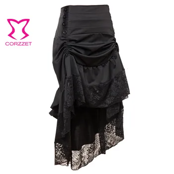 Black Kvetinová Čipka Volánikmi Dlho Asymetrické Vintage Gotický Sukne Viktoriánskej Steampunk Oblečenie Sexy Plus Veľkosť Sukne Pre Ženy
