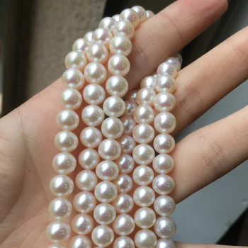 Perlový náhrdelník Okrúhly tvar a Veľkosť 7-8 mm dokonalý lesk na Šperky DIY voľné pearl pramene