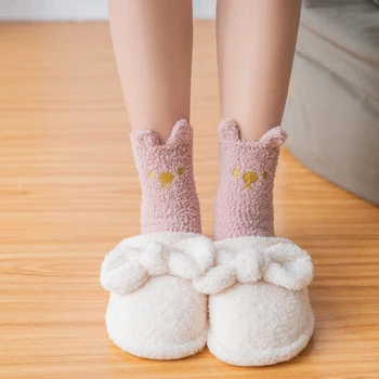 Žena, Teplé Ponožky Super Mäkké Jesenné A Zimné Coral Fleece Ponožky Cute Cat Packa Trubice Spanie Krytý Ponožky Módne Vianočný Darček