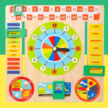 Drevené Žaba Puzzle Počasie, Kalendár Kognitívne Multifunkčné Budík detský Montessori Raného Vzdelávania Hračka, Skladačka Puzzle