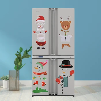 4 Štýly Vianočné Chladnička Nálepky Cartoon Starý Muž Elk Snehuliak Magnetické Chladnička Nálepky Domov Vianoce Dekor 90*30 cm DIY PVC