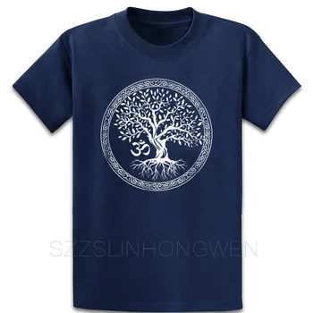 Strom Života S Om Symbol Jogy T Shirt Design Budove Fitness Slim Letné Štýl List Tee Tričko Posádky Krku Tričko
