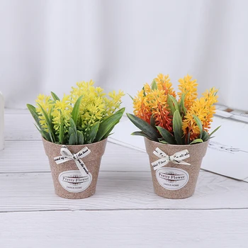 1 Nastavte Umelé Rastliny Ozdobné Kvetom, Domáce Dekorácie Falošné Kvet Malé Mini Črepníkové Bonsai Zelená Rastlina S Váza