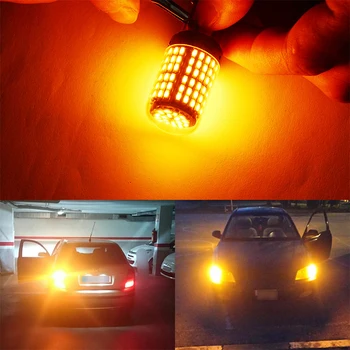 2 KS Auto LED Žiarovky Č Hyper Flash 144-SMD 4014 LED T20 7440 W21W 1156 7507 BAU15S LED Žiarovky BA15S Žltá Žltá Zase Signál