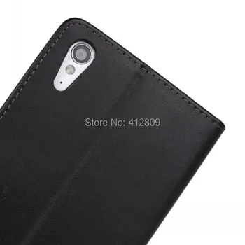 1PCS Módne Čierne Originálne pravej Kože Slot Stojan Skladacia Peňaženka Kryt puzdro pre Sony Xperia T3 M50w s ID Držiteľa Karty